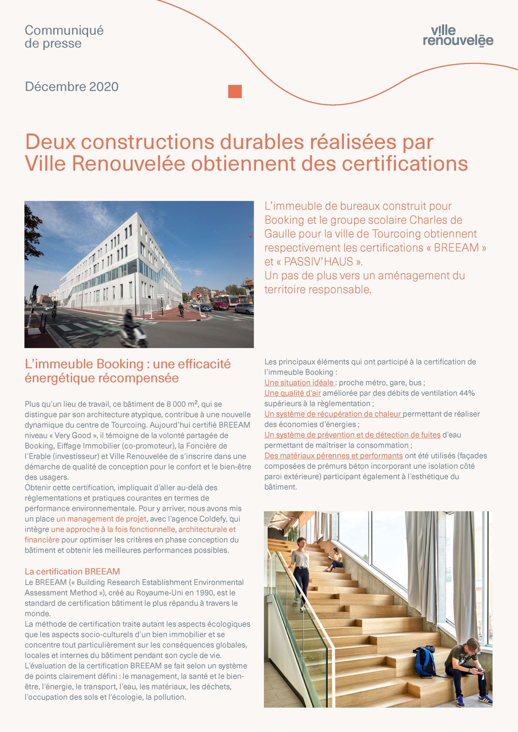 Deux constructions durables réalisées par Ville Renouvelée obtiennent des certifications