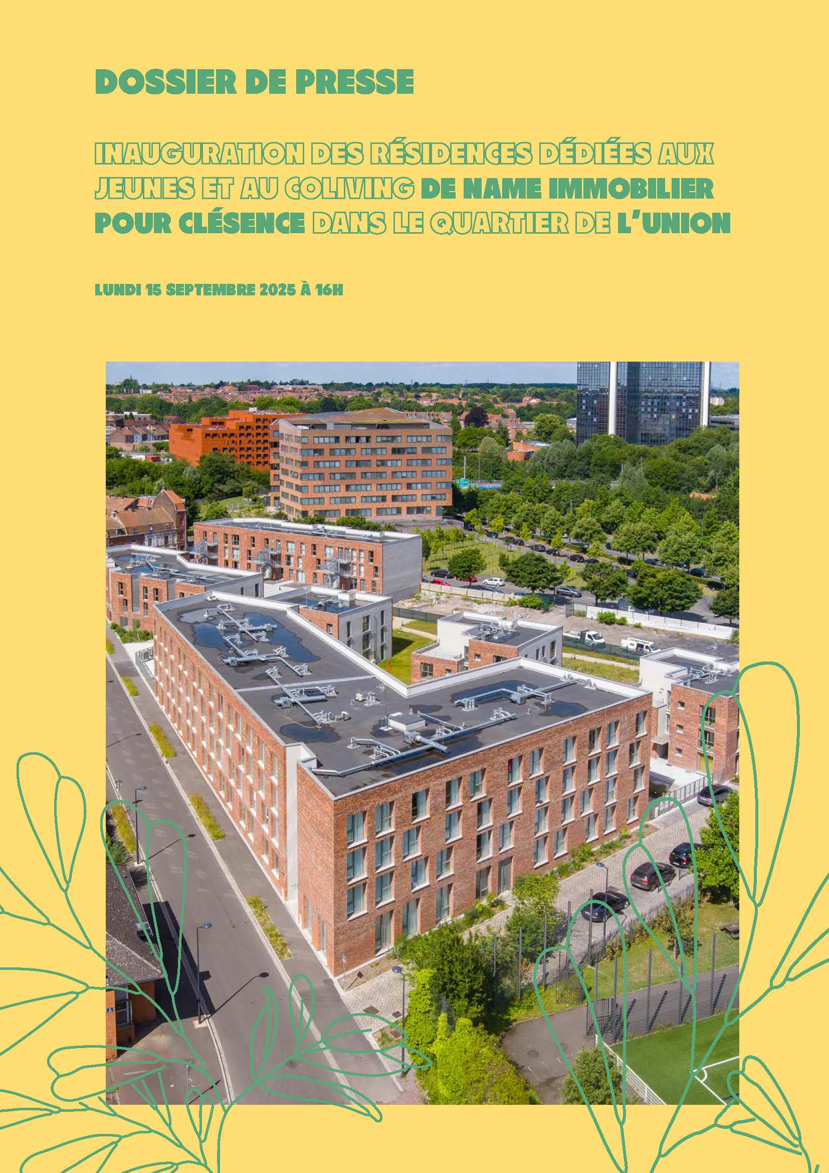 Dossier presse inauguration résidence ilôt Saint Joseph de Name Immobilier pour Clésence dans le quartier de l’Union à Roubaix