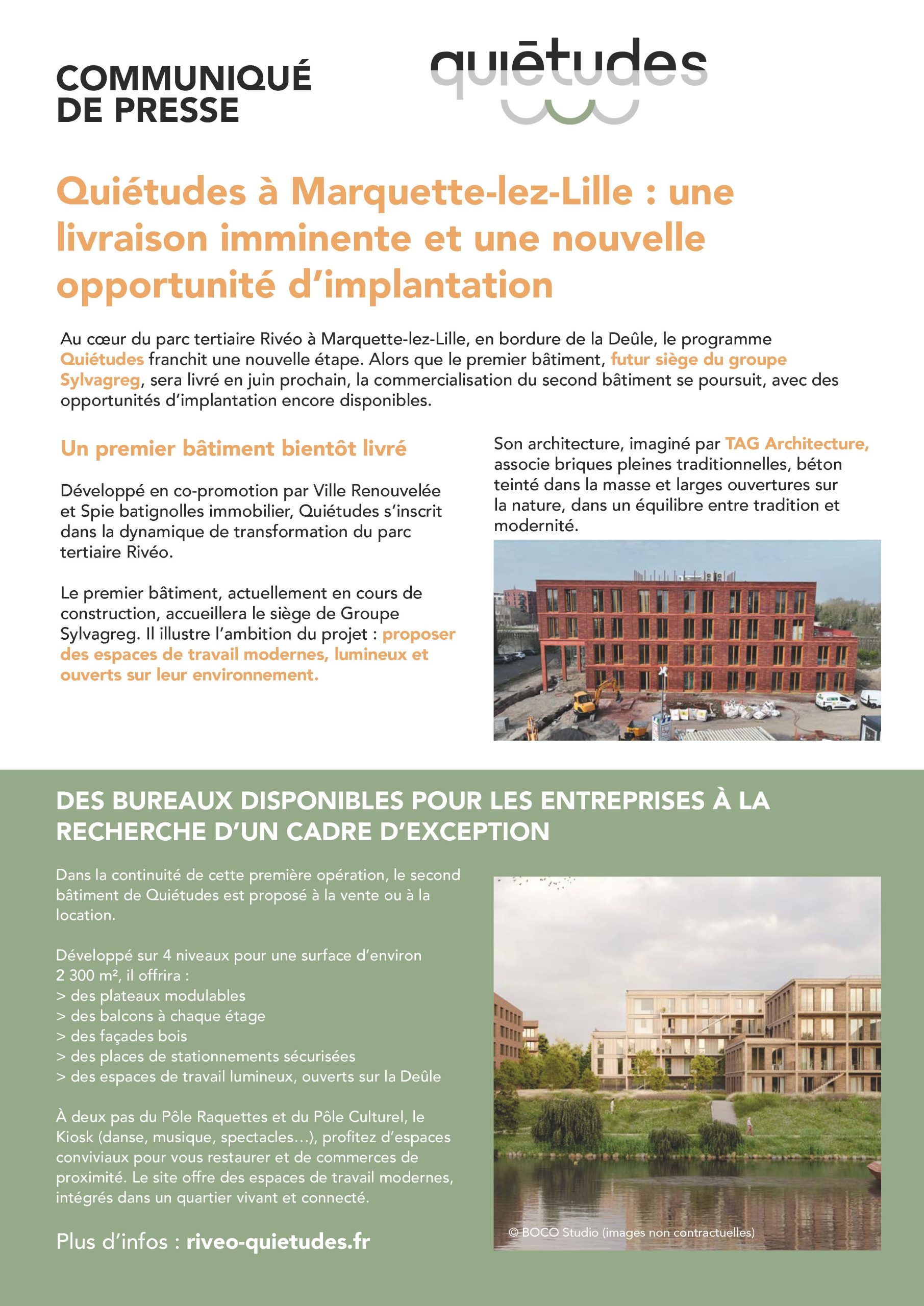 Quiétudes à Marquette-lez-Lille : une  livraison imminente et une nouvelle opportunité d’implantation